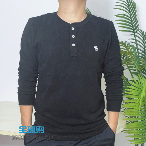 26款美式AF亨利领长袖T恤男修身