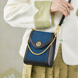 NCCS新中式高端国风桑蚕丝香云纱女士手提包方形斜挎单肩包手机包