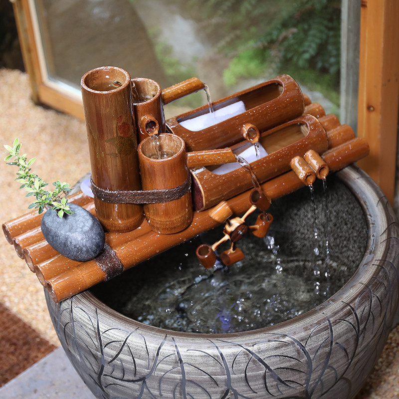 创意鱼缸水族箱竹子流水过滤器石槽鱼池装饰流水过滤设备增氧