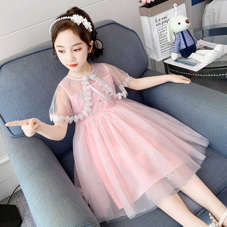 女童网纱连衣裙夏装2020新款套装洋气女孩蓬蓬纱公主裙儿童裙子夏