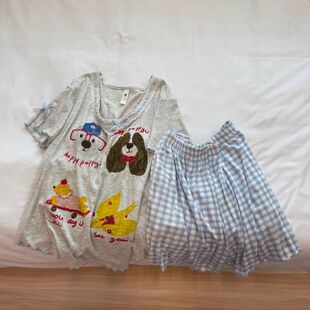 睡衣卡通小狗女夏季 韩版 新款 短裤 宽松家居服 可爱短袖 带胸垫新款