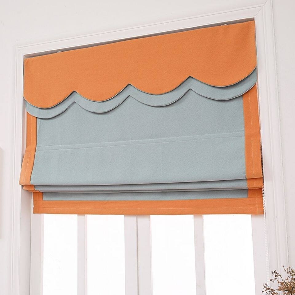 新款叶子奶牛色粉色现代简约北欧轻奢罗马帘窗帘升帘飘窗提拉帘