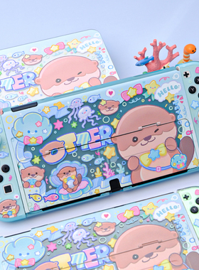 原创任天堂switch2 oled保护壳水獭海洋派对ns2游戏机分体壳可爱