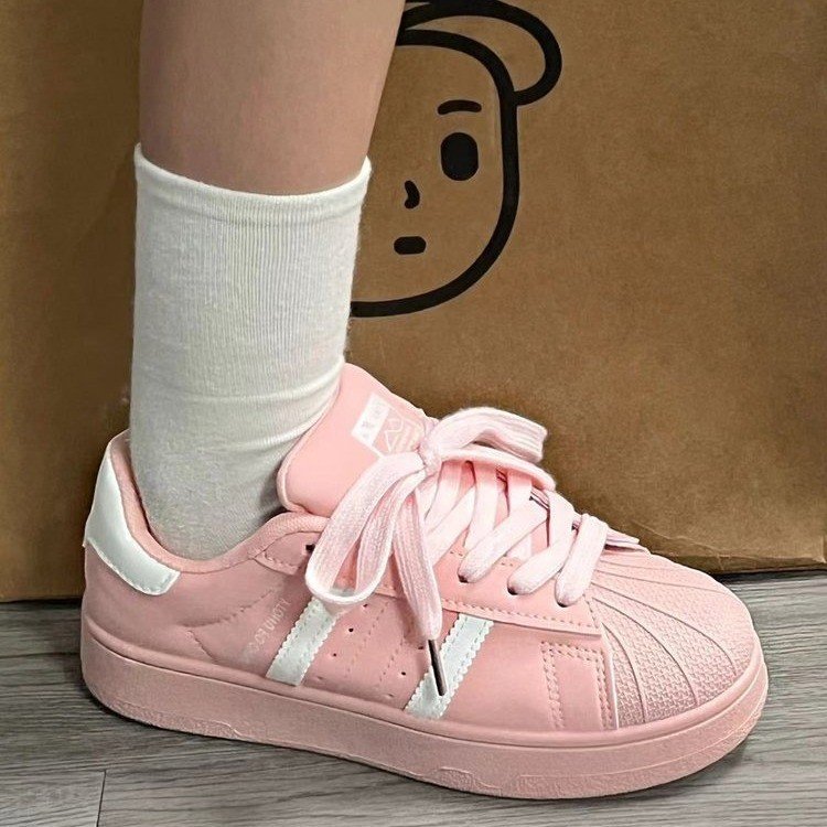 粉色厚底板鞋女贝壳头秋季新款chic小众韩版低帮百搭运动小白鞋子