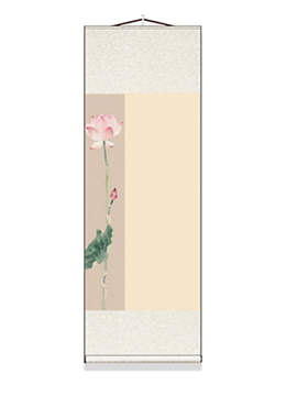 微喷宫廷荷花蜡染挂轴印刷卷轴免装裱毛笔半生半熟国画书法创作复古空白横轴可定制竖轴挂画