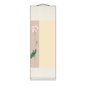 微喷宫廷荷花蜡染挂轴印刷卷轴免装裱毛笔半生半熟国画书法创作复古空白横轴可定制竖轴挂画