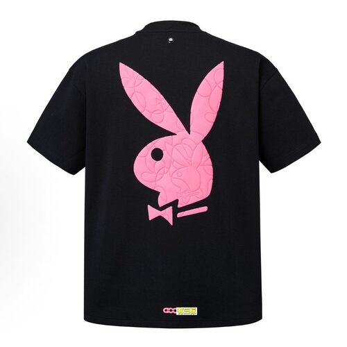 GO-2026S/S 轻奢高级感联名款黑粉凹凸印花logo短袖T恤男女同款