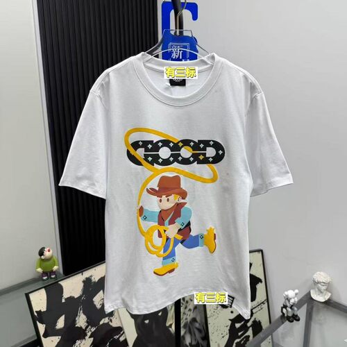 GO-2026S夏季轻奢潮牌套马牛仔印花短袖男圆领纯棉T恤情侣款半袖