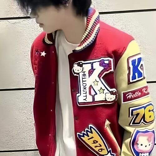 萧毅出品HelloKitty猫棒球服Cleanfit风格修身立领vibe风外套男女