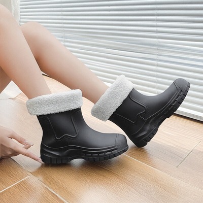 日系时尚短筒雨鞋加棉保暖防滑