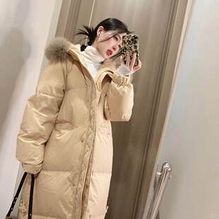 大毛领羽绒服女中长款过膝2026年冬季新款韩版宽松白鸭绒加厚外套