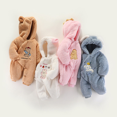 奥莱清仓婴儿衣服冬装新生女宝宝连体衣满月超萌哈衣加绒加厚夹棉