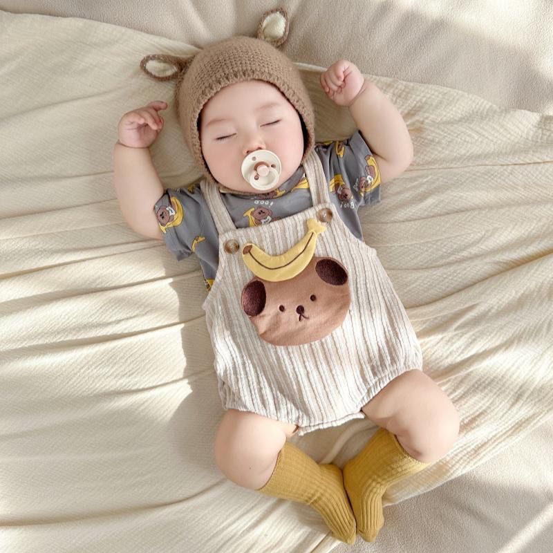 奥莱清仓儿婴夏季薄款套装宝宝夏天衣服婴幼儿洋气背带哈衣短袖上