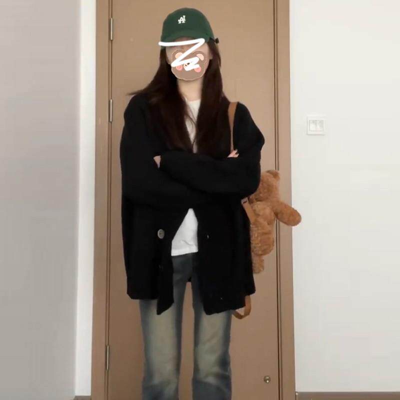 慵风高级宽松黑款色C33MF640针开衫毛衣外套懒女秋冬季2025新小个