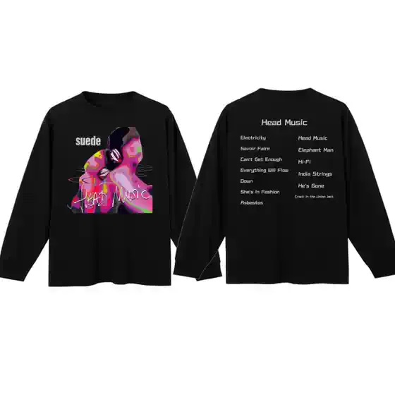 Digital Direct-Print Rock Goat Leather Suede Band Print Pure Cotton Loose Long-Sleeve T-Shirt for Men and Women Heavyweight Hip-Hop