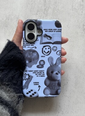 粗心袖口 兔熊笔记淡蓝色系ins风小众风韩式氛围感手机壳 适用安卓苹果iPhone17ProMax16Pro15Pro手机壳