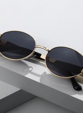 高级感防紫外线太阳眼镜时尚百搭款墨镜女金属椭圆框气质眼镜男