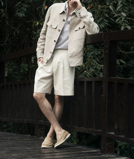 纯亚麻 26700 L版 350克粗花呢 休闲翻领夹克外套NEW Clem男士