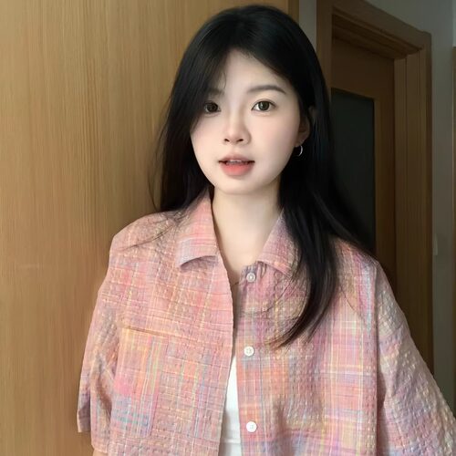 日系格纹短袖衬衫多巴胺百搭别致