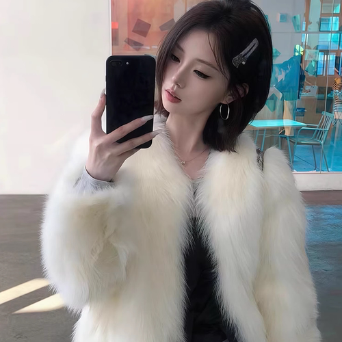 气质白色狐狸毛短款外套女年轻款