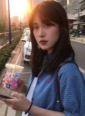 美式复古蓝色格子短袖衬衫女夏季新款宽松刺绣设计感百搭小众衬衣