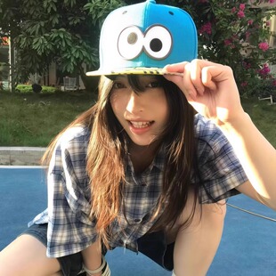 女夏季 衬衫 刺绣宽松设计感百搭休闲小众衬衣 复古蓝色格子短袖 美式