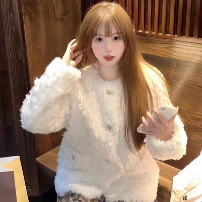 千金感小香风羊羔毛毛外套高级感