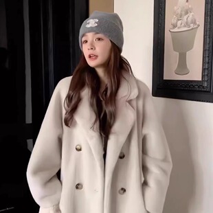 毛毛加厚皮毛一体环保皮草大衣 新款 气质水貂绒长款 西服外套女冬季