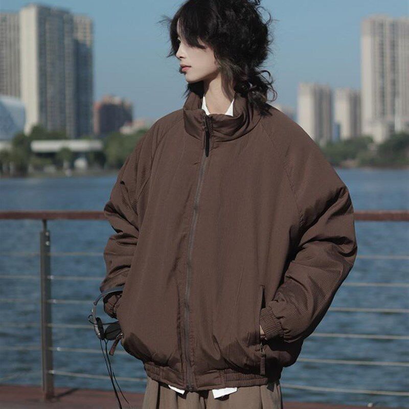 牧游昏昏日系冬季美拉德竖条纹棉衣男女覆古百搭面包服棉袄外套潮