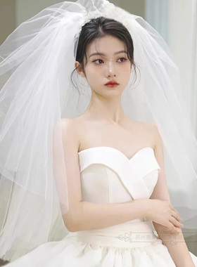 新款新娘蓬蓬头纱超仙多层婚纱结婚旅拍照森系中长款结婚求婚领证