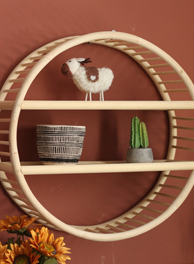 新中式墙面创意置物架墙上圆形展示架装饰民宿茶室书房背景墙