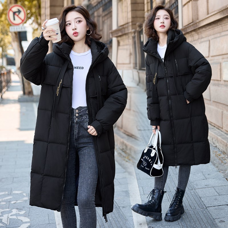 羽绒棉服女2024冬装新款韩版连帽中长款棉衣大R码宽松加厚棉袄外