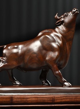 木雕摆件牛实木质雕刻动物生肖家居客厅装饰办公开业红木工艺礼品