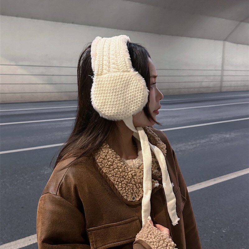 毛线毛绒耳罩冬女时尚冬季保暖耳包护耳朵耳捂子学生防冻耳套系带