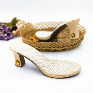 坡跟高台亚e麻高跟夏季中国结线手工编织钩针居家凉鞋拖鞋时尚鞋