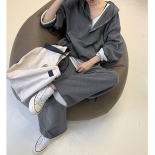套装女2021秋季洋o气轻熟早春休闲宽松气质卫衣时尚阔腿裤两件套