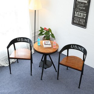 铁艺实木创意美式咖啡茶几接待圆桌椅F工业风酒吧酒馆休闲复古桌