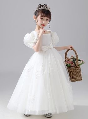 花童礼服女甜美j婚纱女童公主裙蓬蓬纱女孩白色钢琴演出服洋气走