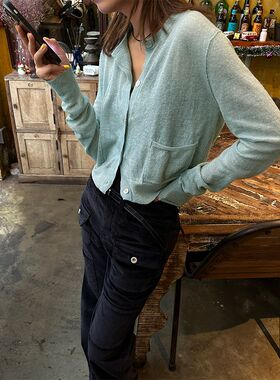 针织开衫b女春季2024新款春秋款洋气宽松短款圆领内搭薄款外套