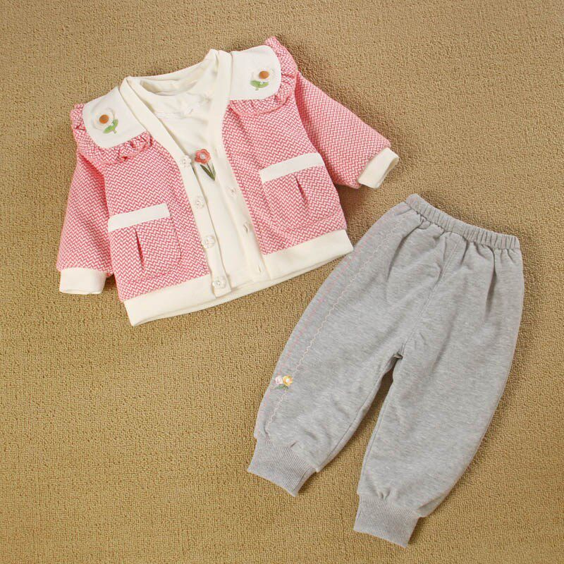0一1岁女宝宝装洋气春秋款童小婴儿冬夹棉衣服外套分体三件套装季