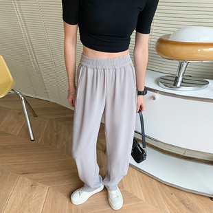 2023夏季冰丝薄款窄版阔腿西装裤女大码宽松胖mm显瘦垂感直筒裤子
