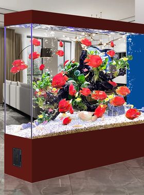 新款客厅玄关落地隔断免换水超白玻璃屏风鱼O缸生态水族箱靠墙排