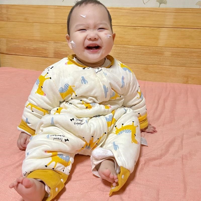 婴儿睡袋秋冬款加厚小月龄宝宝分腿睡袋防惊跳Q儿童防踢被纯棉a类