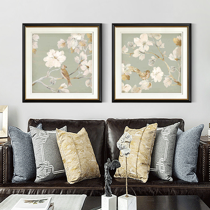 实木边框客厅装饰画大气花卉现代简美挂画卧室床头美式沙发墙壁画