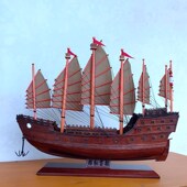 中式 成品实木郑和宝船福船模型帆船摆件木船道具仿古手工制作礼物