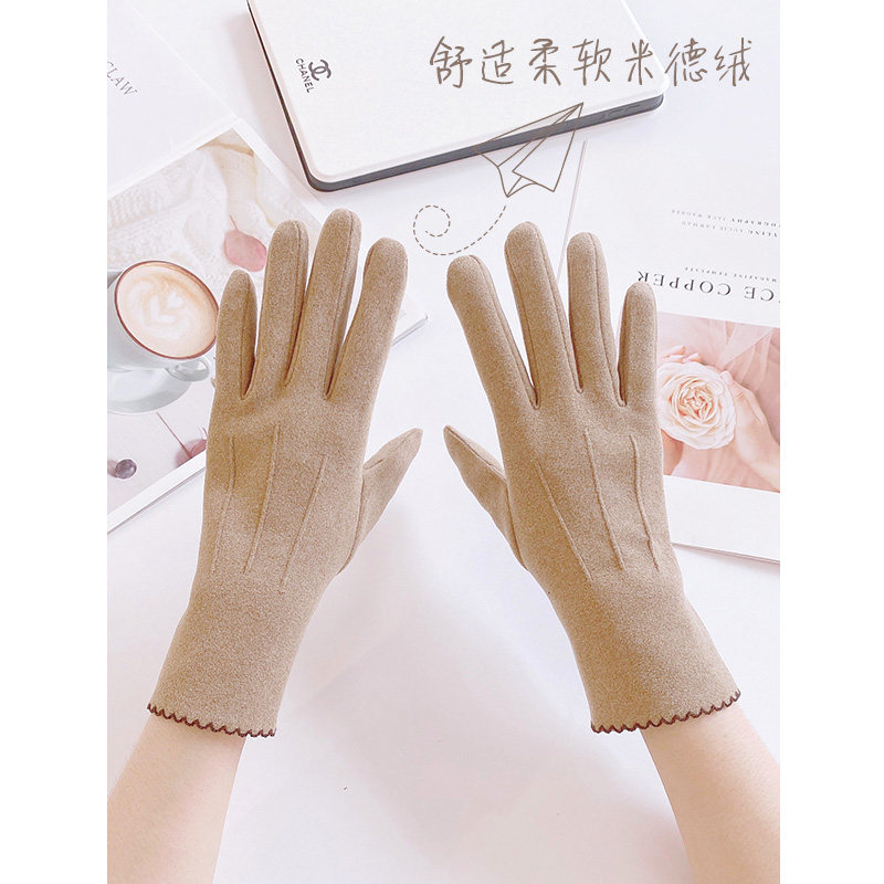 手套女秋冬季薄款开车骑车骑行开车触屏保暖学Q生韩版气质薄绒弹