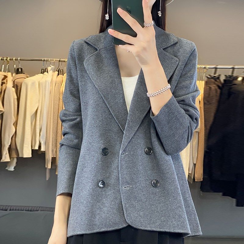 韩国订单梭织工艺重工精纺羊毛西装开衫纯色翻领长袖针织外套秋冬,女装/女士精品,西装,淘宝优惠券,粉丝福利购,淘宝优惠卷