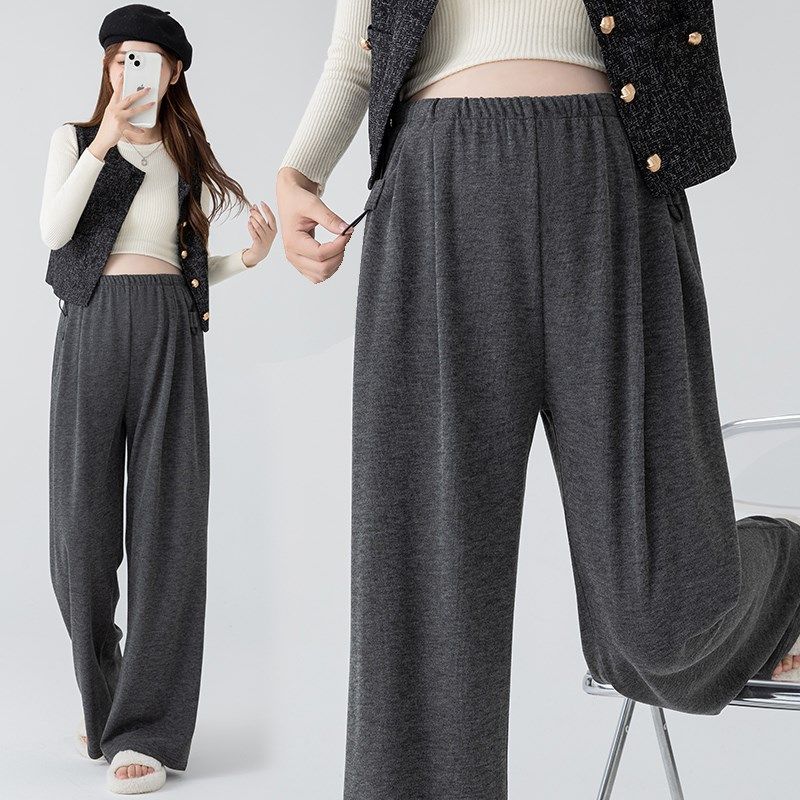 孕妇裤子秋冬款外穿阔腿裤无托腹小个子糯米裤加绒U加厚长裤秋冬