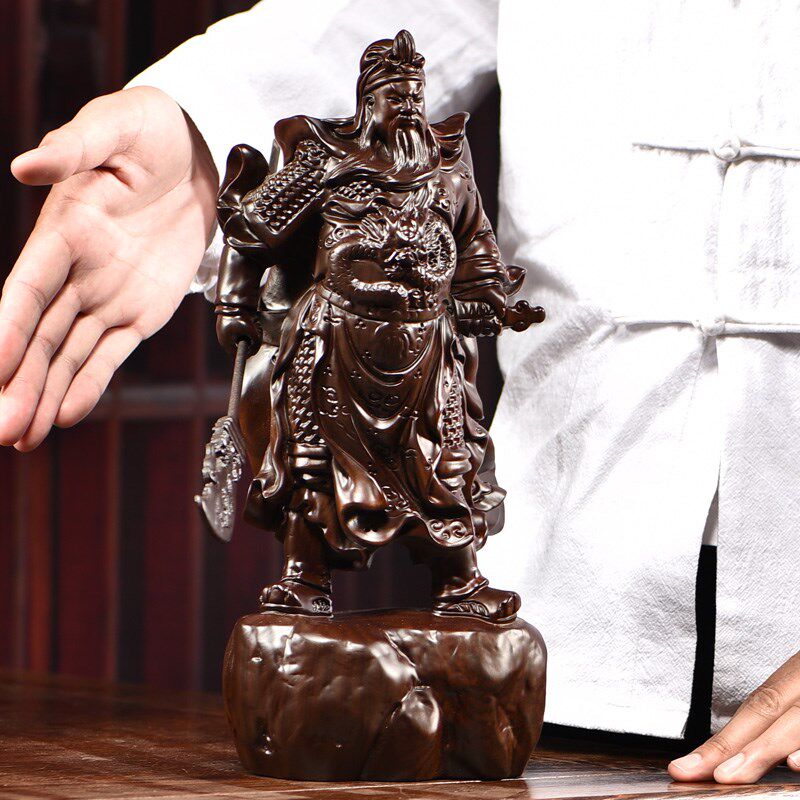 黑檀木雕关公像摆件实木武财神关羽家居客厅玄关办公装饰工艺礼品