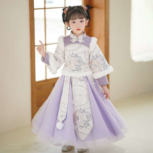 女童汉服冬款e拜年服秋冬马面裙2024新款古装过年洋气新年儿童唐